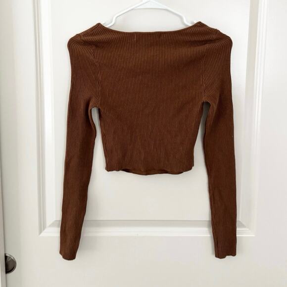 NWT Urban Outfitters Rory Ribbed Cutout Sweater Brown Small - Picture 3 of 5